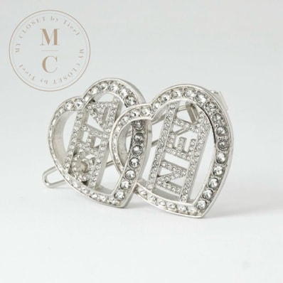 シャネル CHANEL ヘアアクセサリー シルバー ロゴ ハート ラインストーン ヘアクリップ