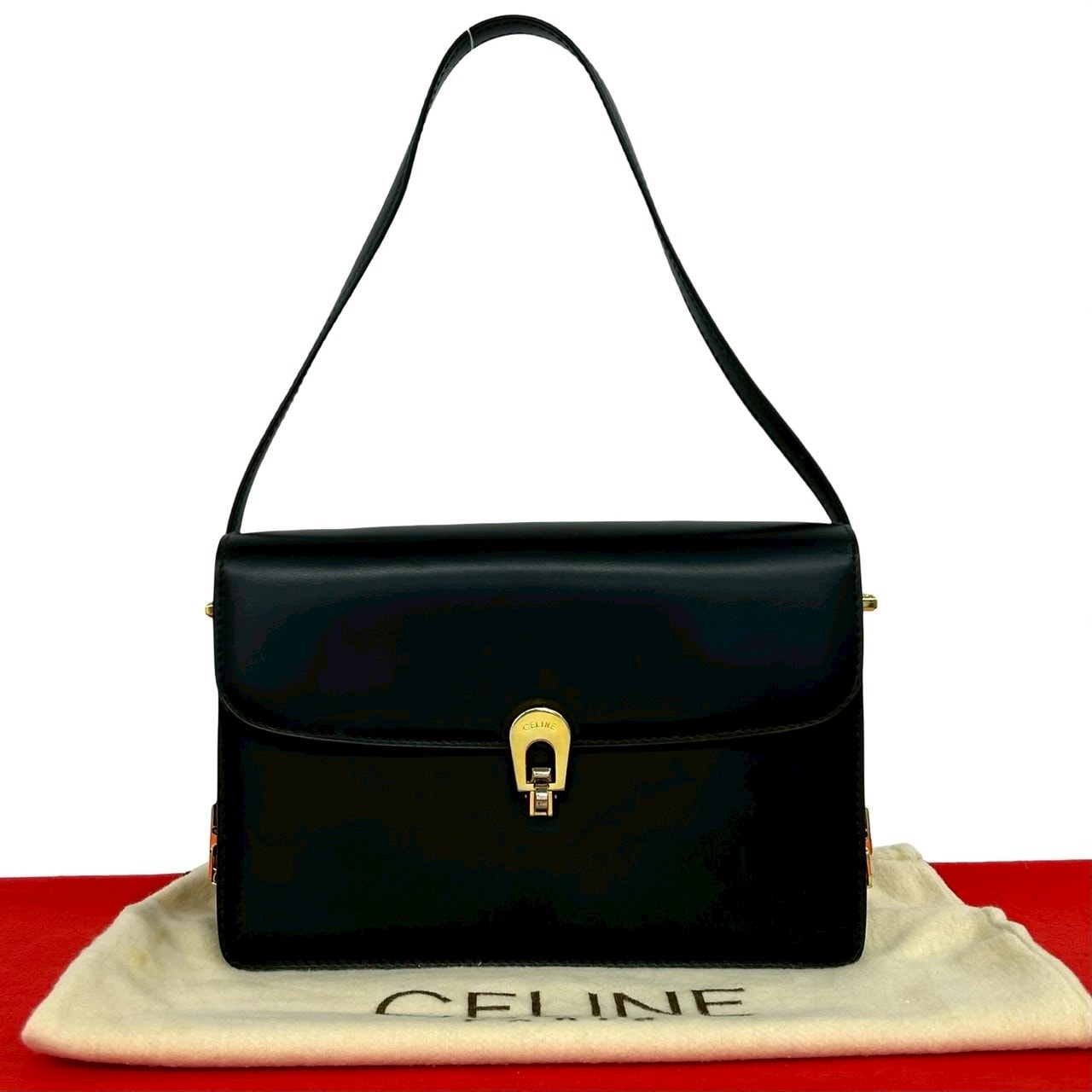 B (目立った傷や汚れなし)】CELINE セリーヌ ロゴ 金具 刻印 レザー 