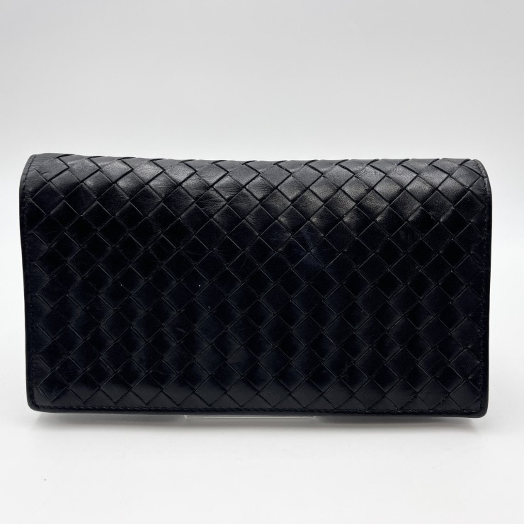 BOTTEGA VENETA(ボッテガヴェネタ)イントレチャート 長財布 ロングウォレット ブラック レザー ラウンドファスナー 小銭入れ付き メンズ レディース【中古】