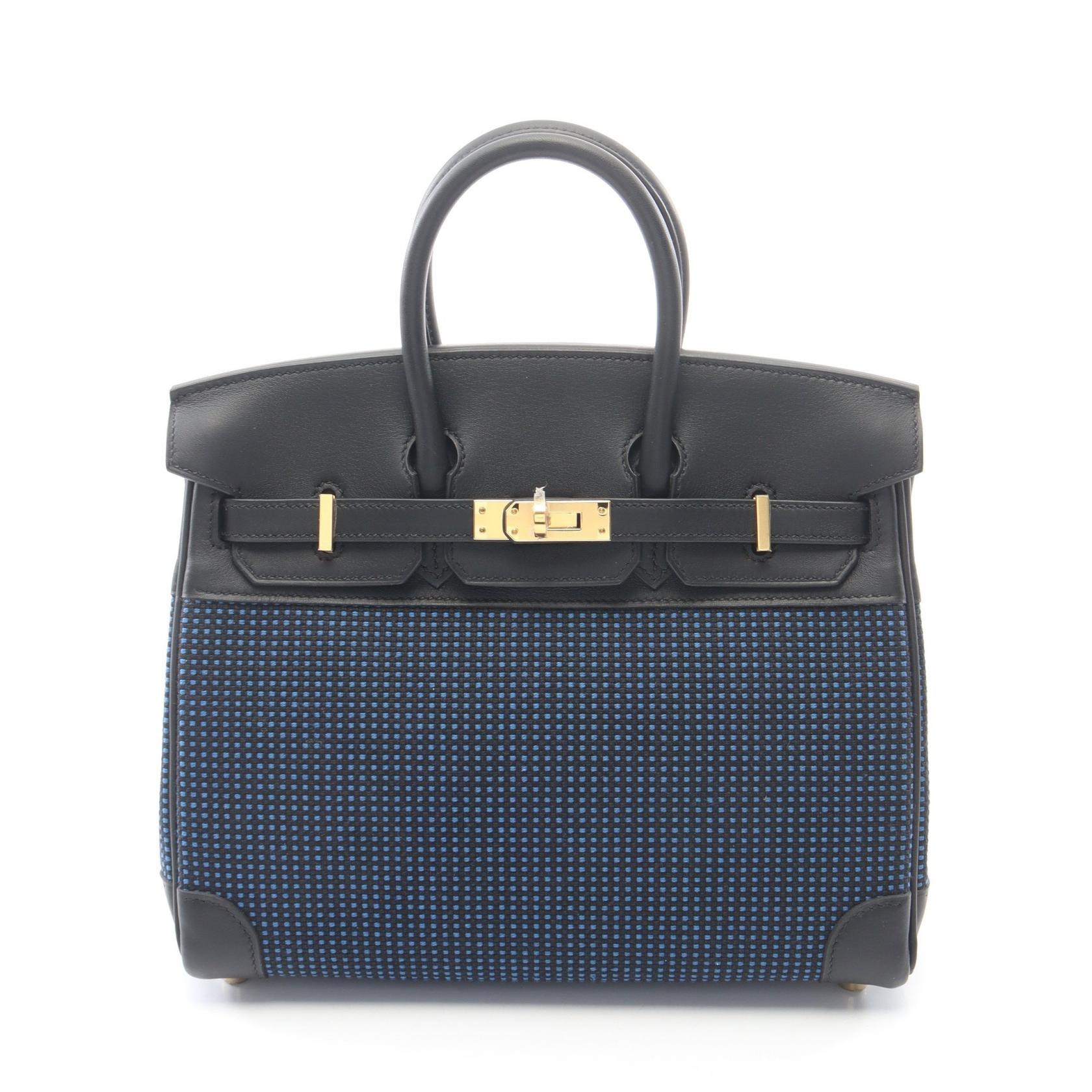 エルメス HERMES バーキン25 ブルーエジェ ハンドバッグ バッグ キャンバス レザー トワルキャドリーユ / ヴォースイフト ヴォースイフト ブラック(エルメス) W刻印(2024年製造) レディース ブルー系 / ブラック系 【中古】