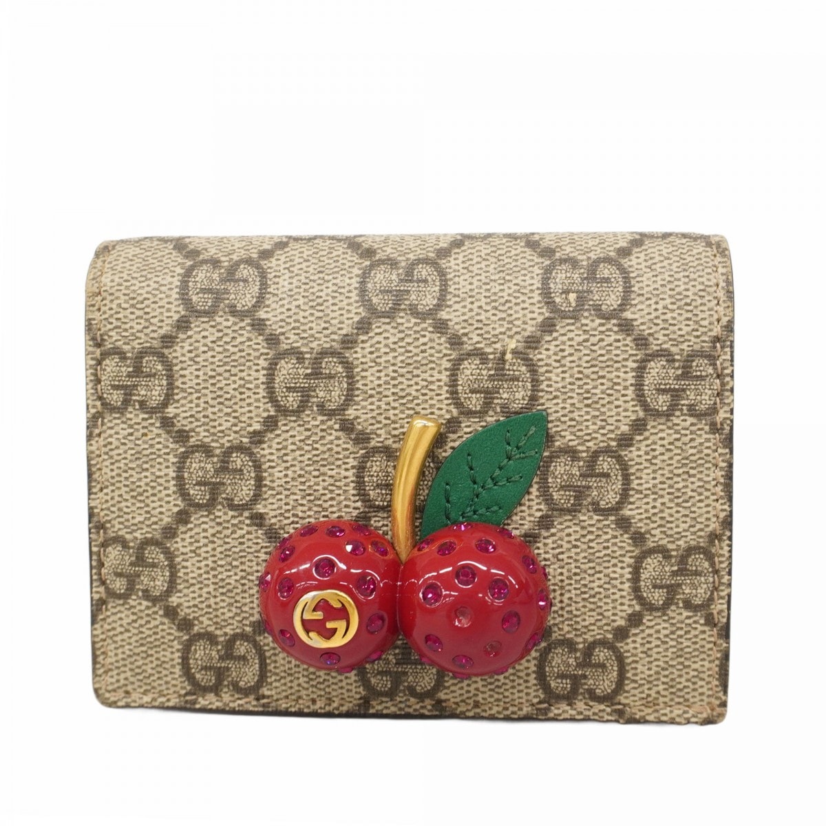 【6dc3679-k】グッチ 財布 GGスプリーム チェリー 476050 PVC ブラウン レッド ゴールド金具【中古】レディース