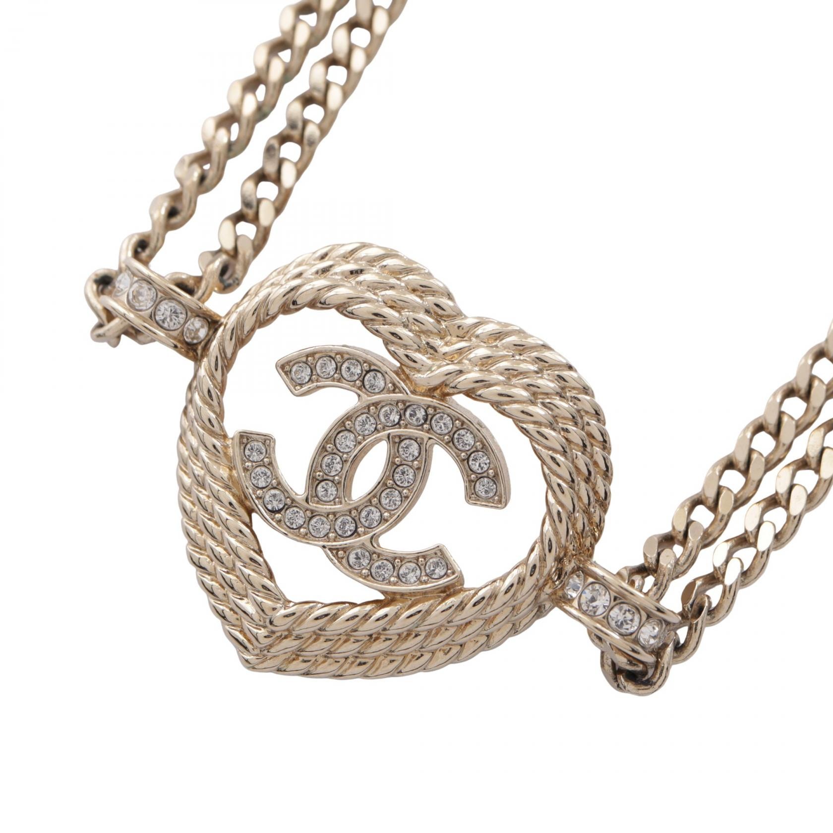 シャネル CHANEL B24P ココマーク ハート チョーカー ネックレス ジュエリー GP(ゴールドメッキ) ラインストーン レディース ゴールド系 / クリア系 【中古】