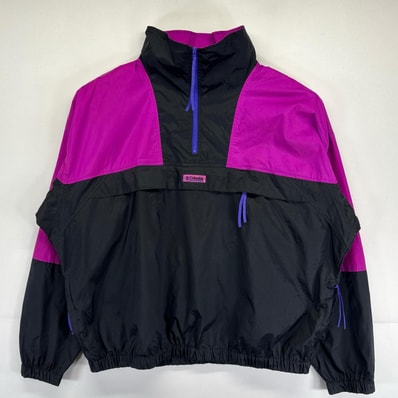 古着 90's/90年代 コロンビア Columbia ナイロンジャケット 大きいサイズ ナイロンアノラック プルオーバー アウトドア ワンポイントロゴ XL ブラック メンズ