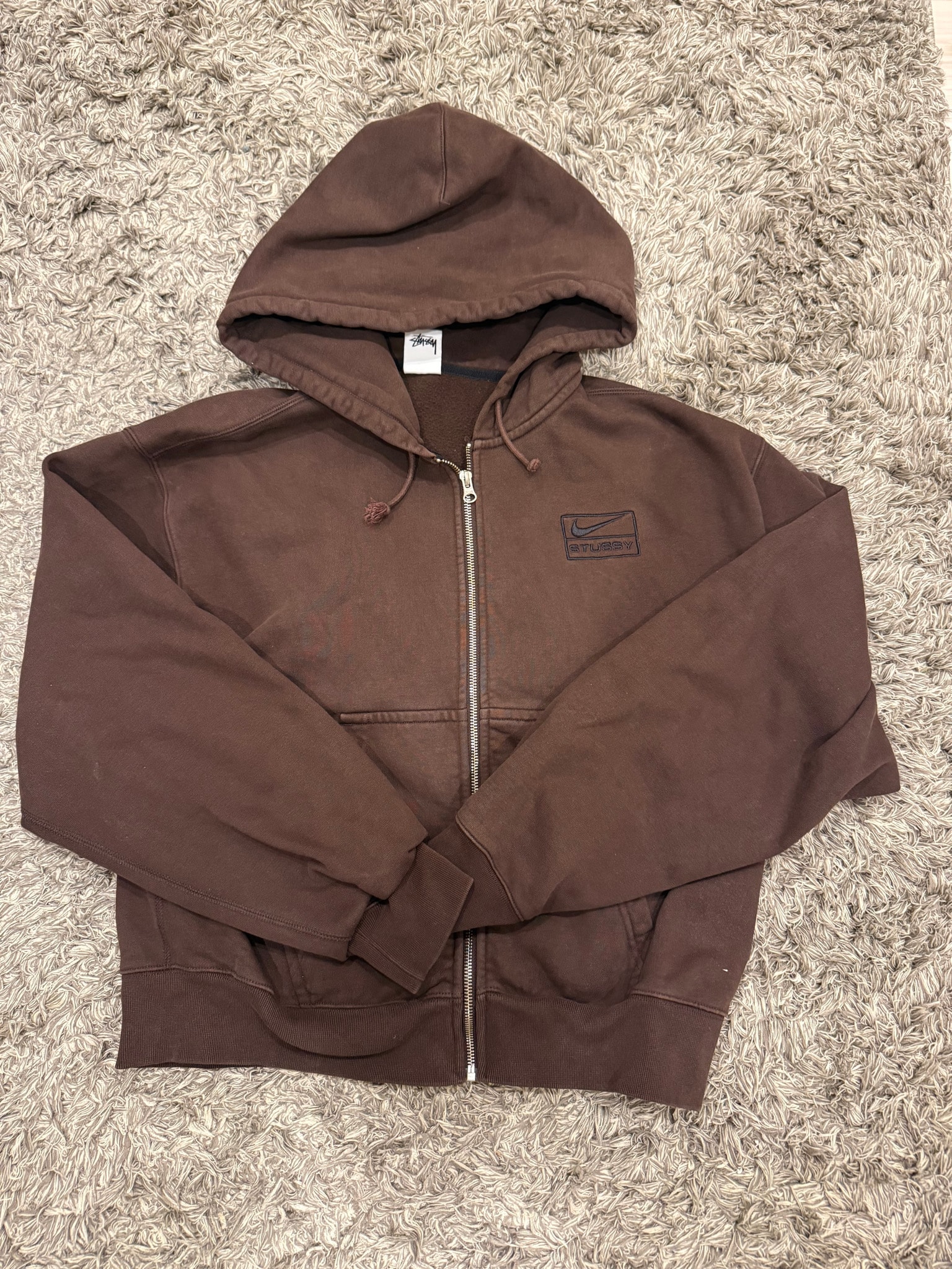 Stussy x Nike Stone Washed Fleece Zip Hoodie "Dark Cinder" (US Size) FJ9175-261
