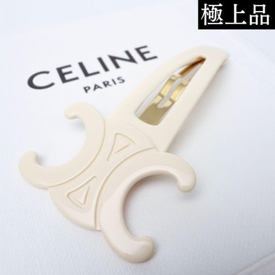 【極上品】CELINE セリーヌ トリオンフ ラージ スナップ ヘアクリップ アイボリー ゴールド 髪留 ヘアアクセサリー