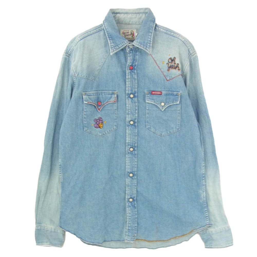 HYSTERIC GLAMOUR ヒステリックグラマー 02191AH10 刺繍 USED加工 デニム 長袖 ウエスタン シャツ インディゴブルー系 L【中古】