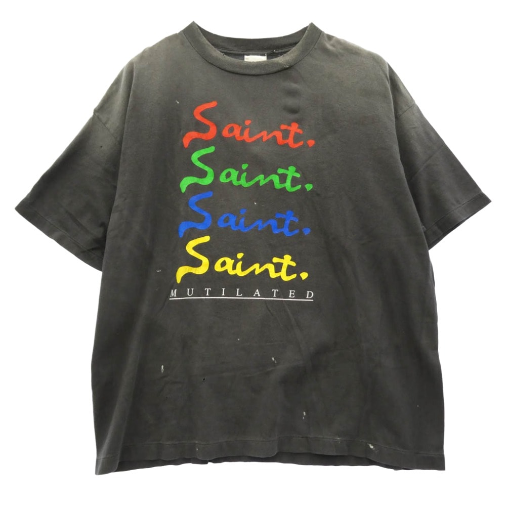 SAINT MICHAEL セントマイケル Tシャツ 25AW SM-HR1-0000-013 MULATED SS TEE マルチカラー ヴィンテージ加工 プリント 半袖 Tシャツ チャコール系 XXL【美品】【中古】
