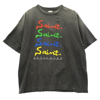 SAINT MICHAEL セントマイケル Tシャツ 25AW SM-HR1-0000-013 MULATED SS TEE マルチカラー ヴィンテージ加工 プリント 半袖 Tシャツ チャコール系 XXL【美品】【中古】
