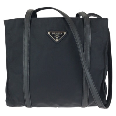 PRADA プラダ テスート 三角ロゴプレート ブラック 黒 シルバー金具 ナイロン レザー/ ショルダーバッグ 602191 【中古】