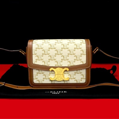 CELINE セリーヌ ティーン トリオンフ ロゴ 金具 レザー PVC ショルダーバッグ ホワイト
25243