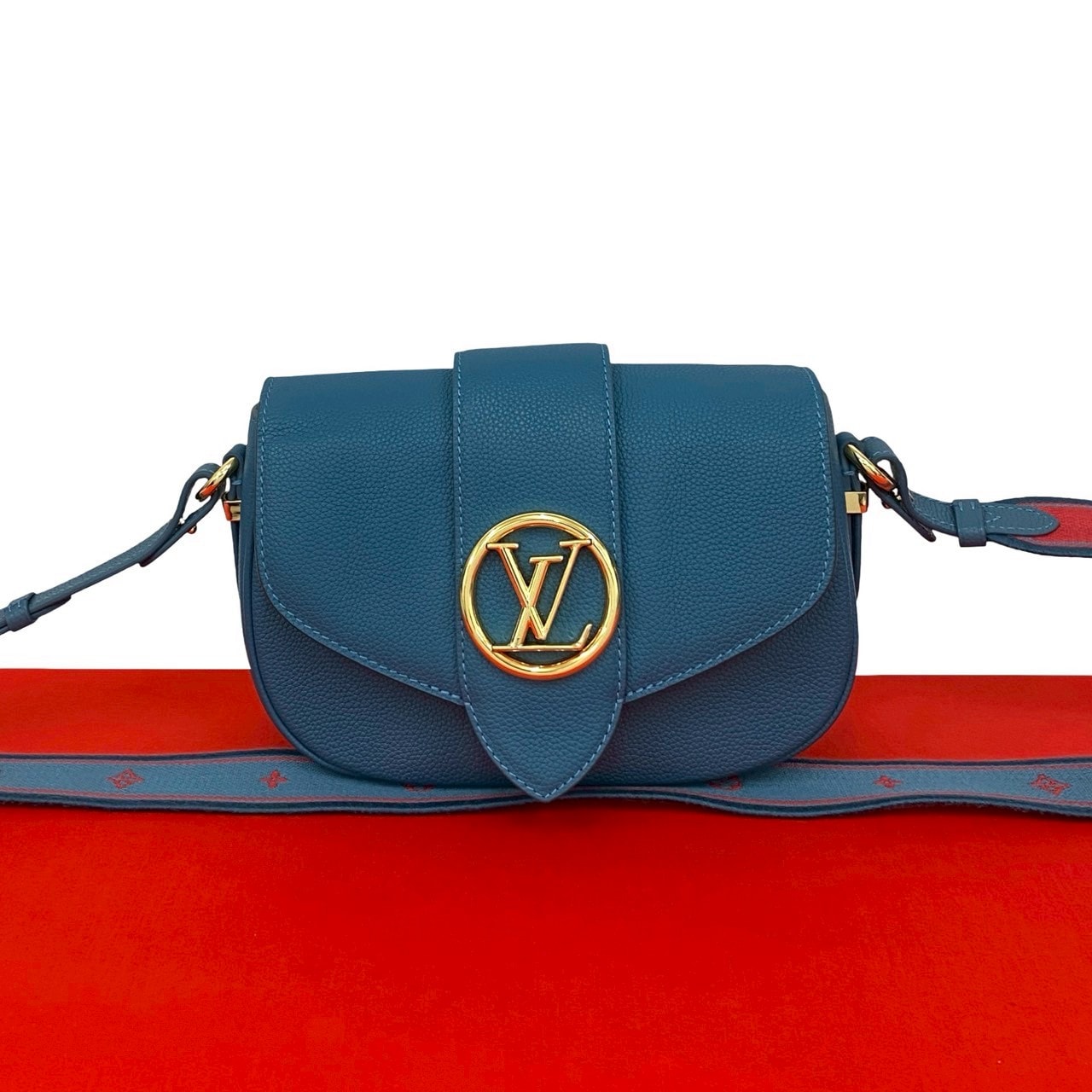 LOUIS VUITTON ルイヴィトン LV ポンヌフ ソフト MM レザー ショルダーバッグ ブルー
 64-10