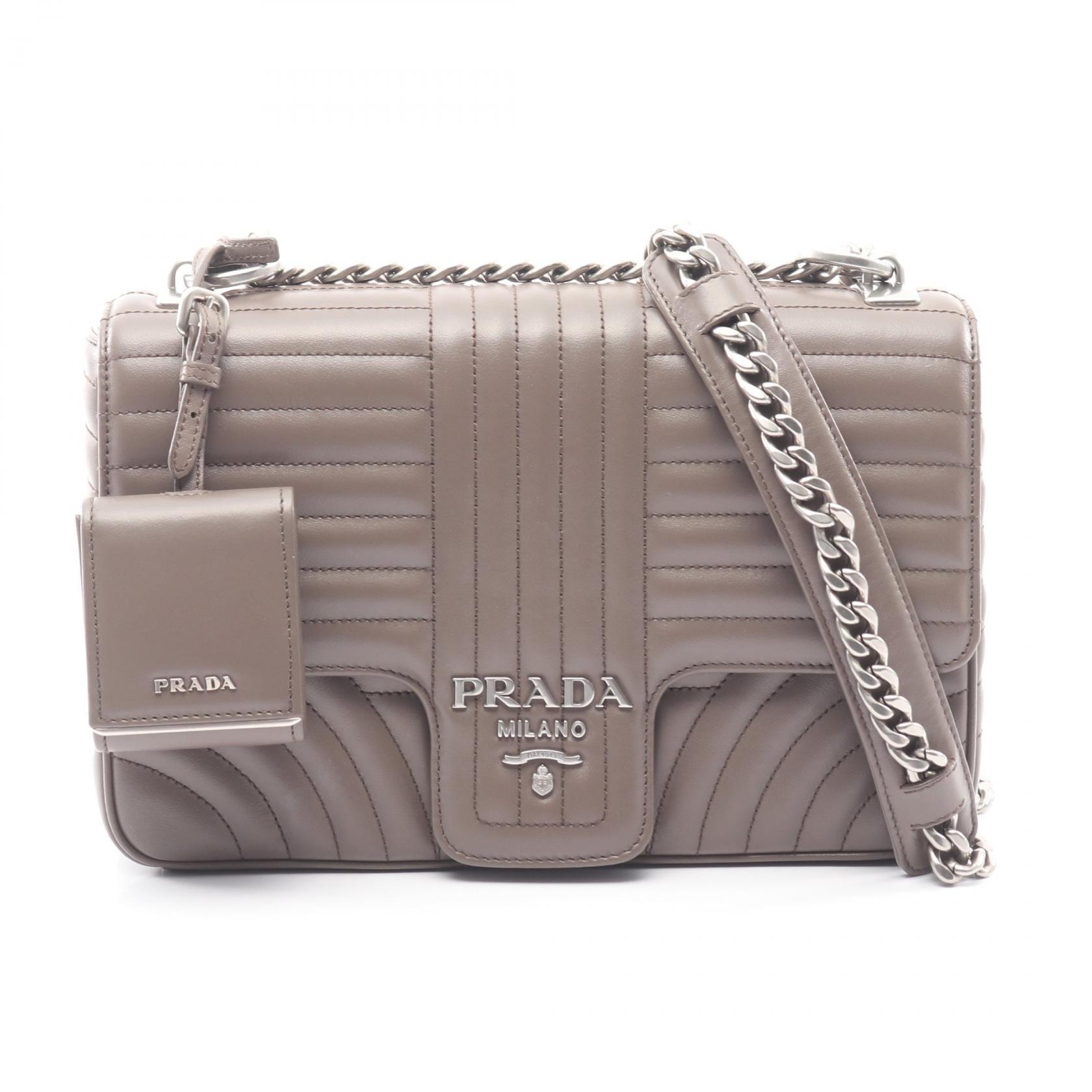 プラダ PRADA SOFT CALF IMPUN ダイアグラム ショルダーバッグ バッグ レザー レディース グレー系 【中古】