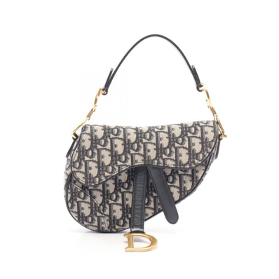 ディオール Dior サドルバッグ ミニ オブリークジャカード ハンドバッグ バッグ キャンバス レザー レディース ネイビー系 / ベージュ系 / ブラック系 【中古】