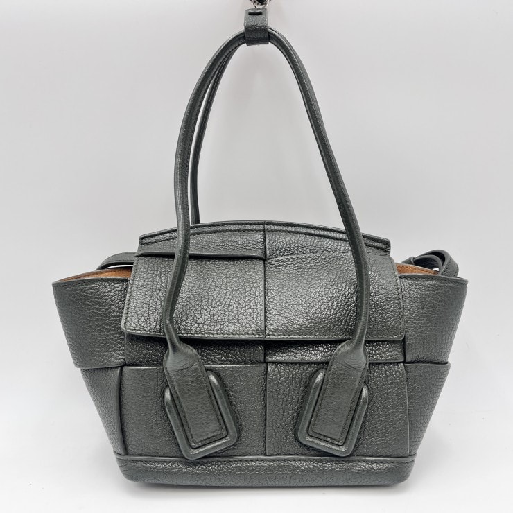 BOTTEGA VENETA(ボッテガヴェネタ)ミニ ザ・アルコ トートバッグ イントレチャート レザー ダークグリーン系
