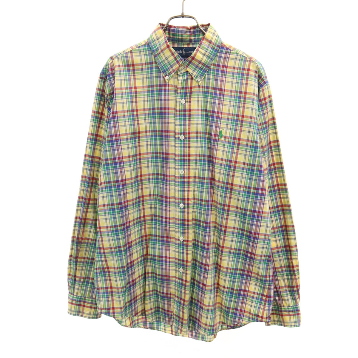RALPH LAUREN ラルフローレン チェック柄 長袖 ボタンダウンシャツ L イエロー系