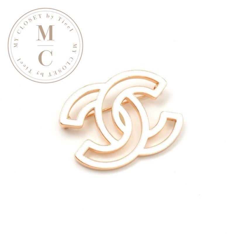 シャネル CHANEL ブローチ コサージュ ホワイト ゴールド ココマーク