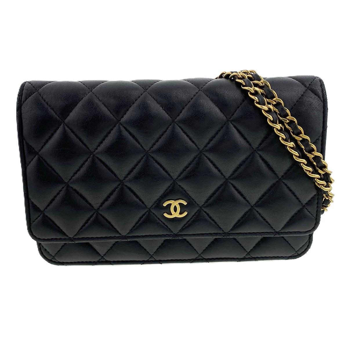 CHANEL シャネル チェーン ウォレット マトラッセ ショルダーバッグ AP0250 スムースレザー ブラック  レディース【中古】