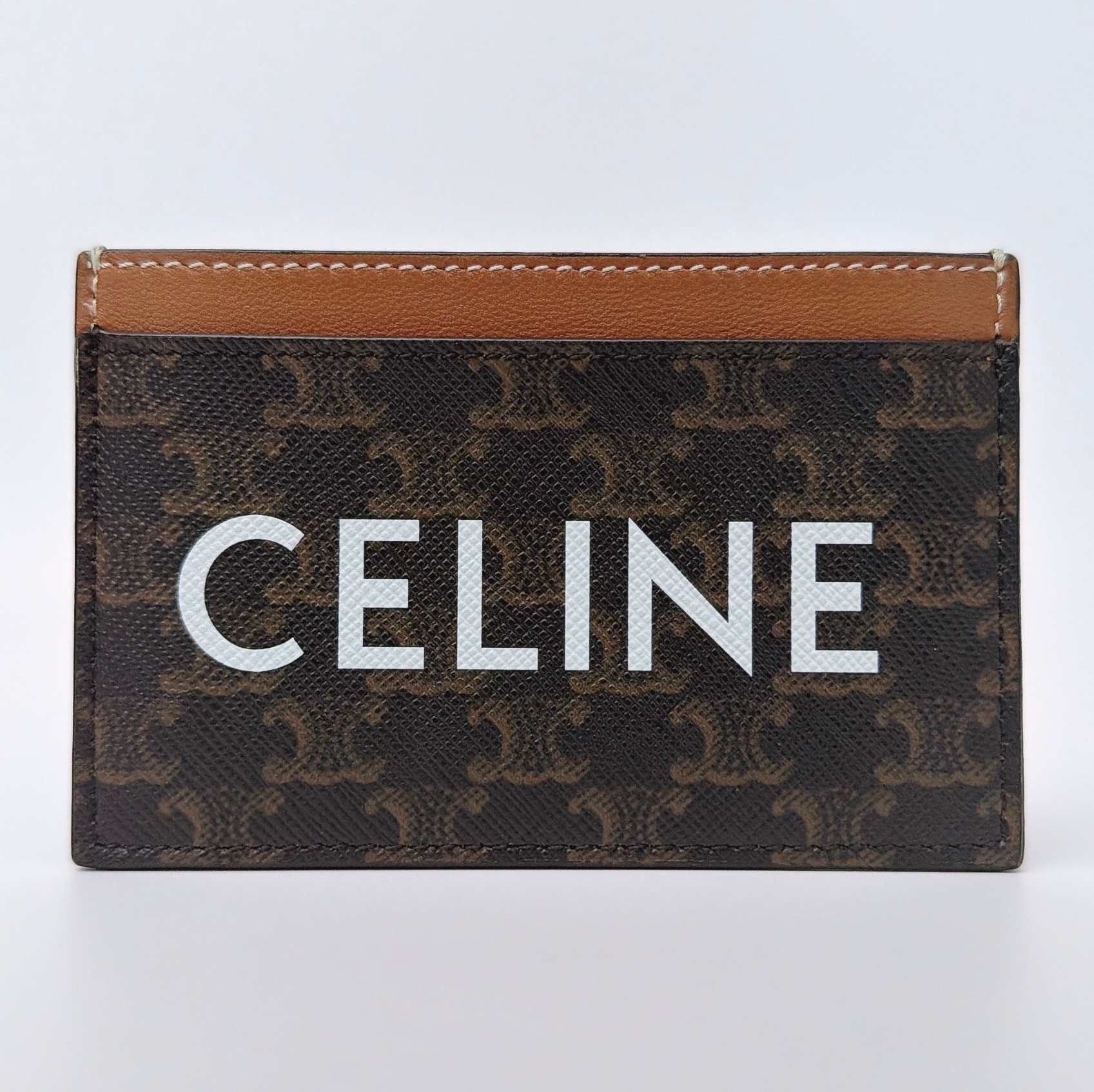 CELINE Card Holder In Triomphe Canvas With Celine Print "Tan"