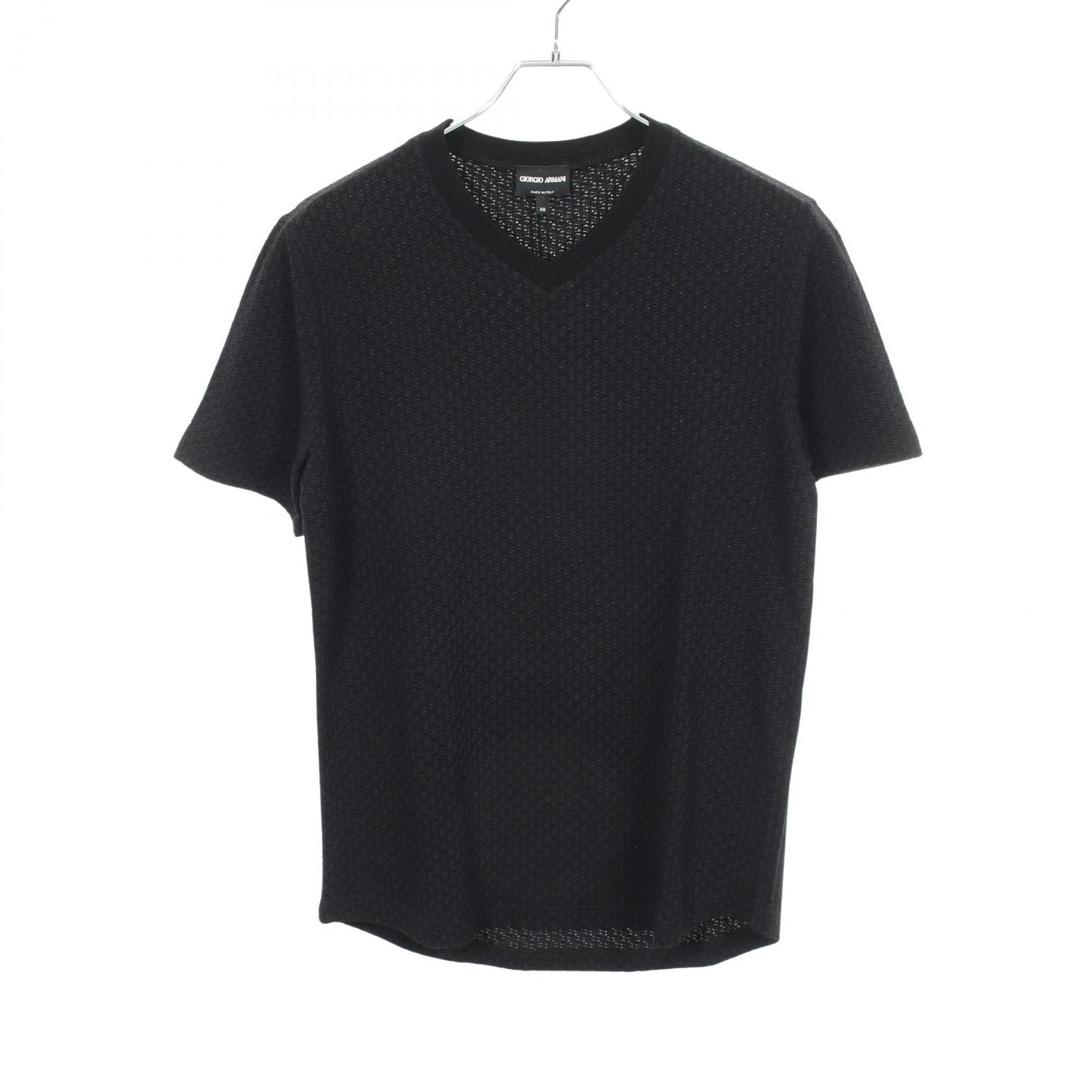 ジョルジオアルマーニ GIORGIO ARMANI Vネック 半袖 ニット 衣料品 トップス ビスコース メンズ ブラック系 / ネイビー系 MSM10J 【中古】