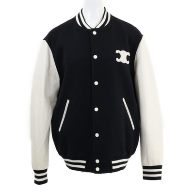 セリーヌ 【国内正規/24AW】2V29V896C ウール×ラムレザー テディ バーシティジャケット 36