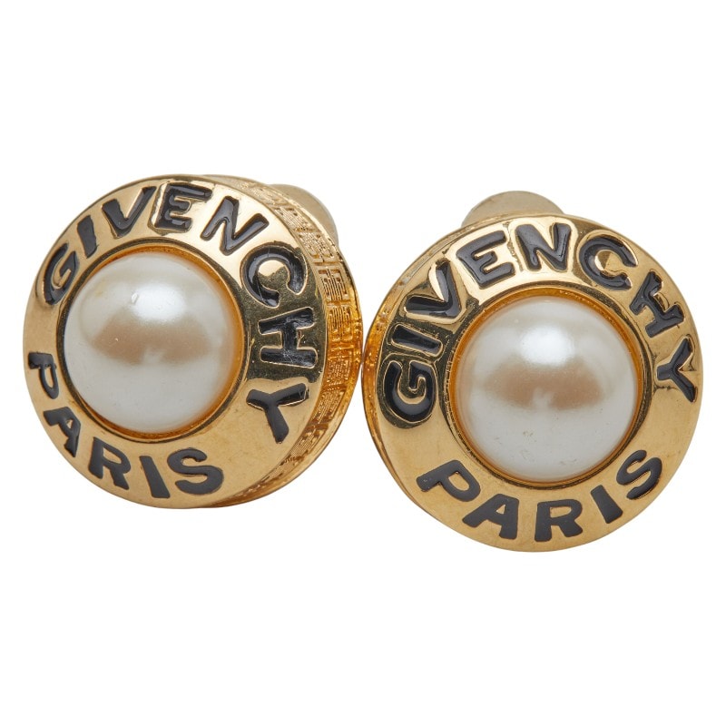 ジバンシー ロゴ パール ラウンド イヤリング ゴールド メッキ フェイクパール レディース Givenchy 【中古】