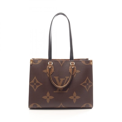 ルイ・ヴィトン LOUIS VUITTON オンザゴーMM トートバッグ バッグ PVCコーティングキャンバス レザー モノグラム・ジャイアントリバース ベージュ レディース ブラウン系 / ベージュ系 M45321 【中古】