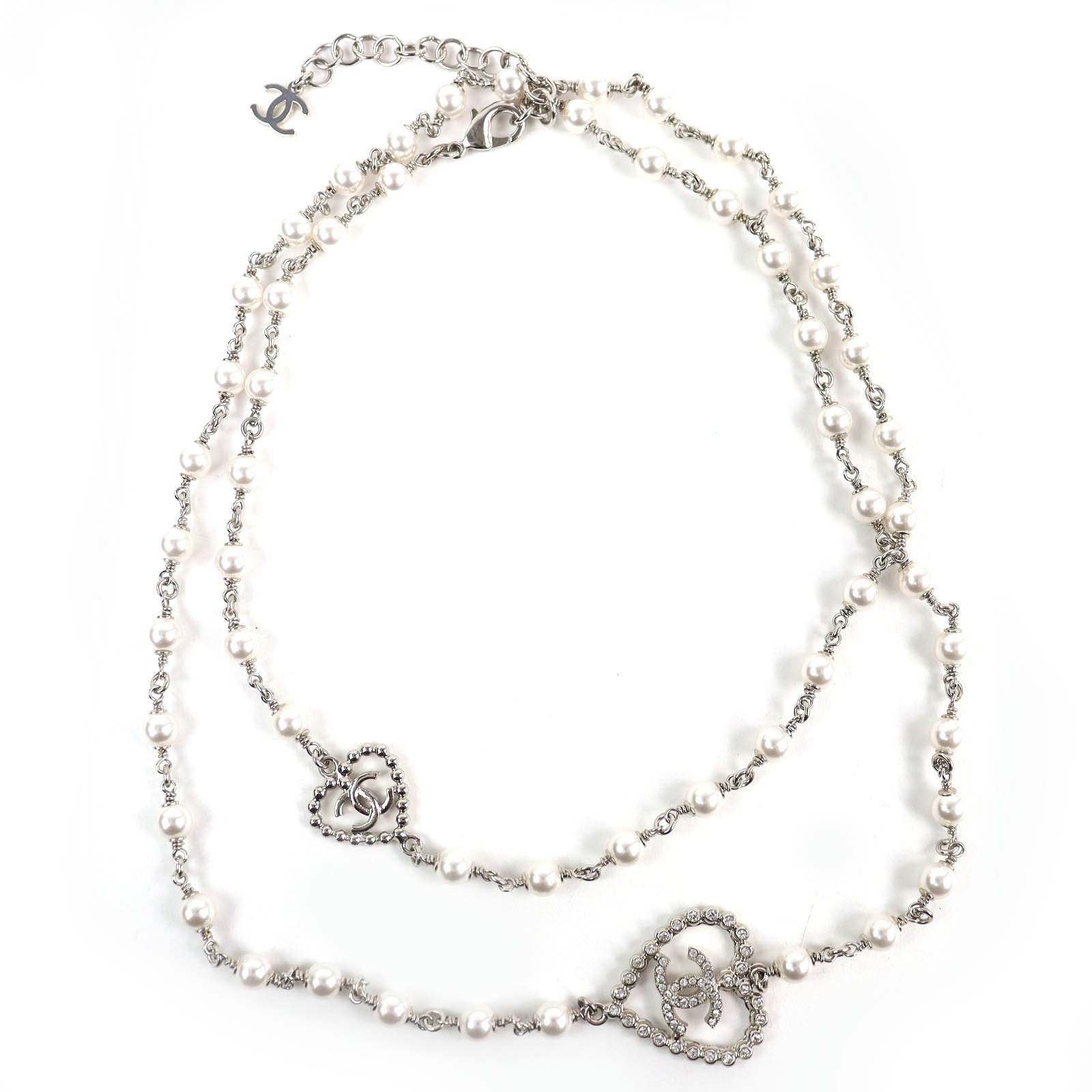 未使用 シャネル ココマークハート パール ラインストーン ネックレス C25P