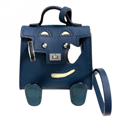 HERMES エルメス キーホルダー ビジュードサック ケリードール バッグチャーム U刻印 レザー ネイビー 紺 シルバー金具 レディース 2022年【中古品】