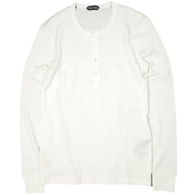 新品 TOM FORD トムフォード イタリア製 LONG SLEEVE HENLEY ビスコースエラスティン リブ編みヘンリーネックニットカットソー BZ204 TFJ262 48 OFF WHITE セーター トップス g26842