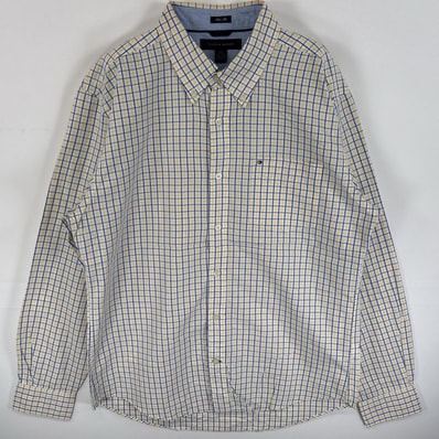 古着 トミーヒルフィガー TOMMY HILFIGER 長袖シャツ ボタンダウンシャツ チェック ボタンシャツ L ホワイト系 マルチカラー メンズ