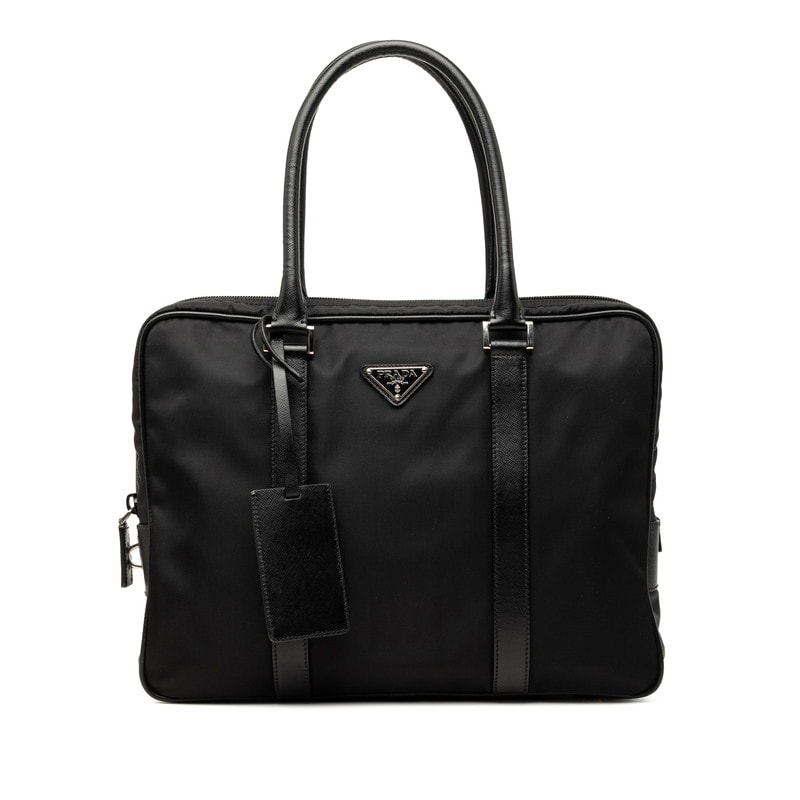 プラダ 三角ロゴプレート ビジネスバッグ ブリーフケース ブラック ナイロン レザー メンズ PRADA 【中古】