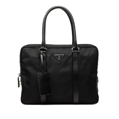 プラダ 三角ロゴプレート ビジネスバッグ ブリーフケース ブラック ナイロン レザー メンズ PRADA 【中古】