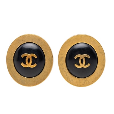 シャネル ココマーク ヴィンテージ ラウンド イヤリング 94A刻印 ゴールド ブラック メッキ レディース CHANEL 【中古】