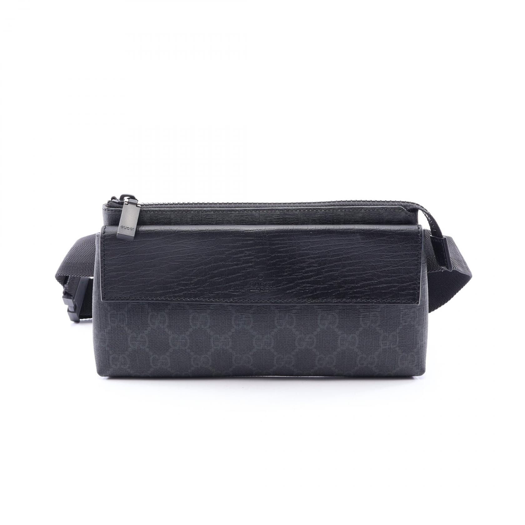グッチ GUCCI GGスプリーム ウエストバッグ ボディバッグ バッグ PVCコーティングキャンバス レザー メンズ レディース ブラック系 161833 【中古】