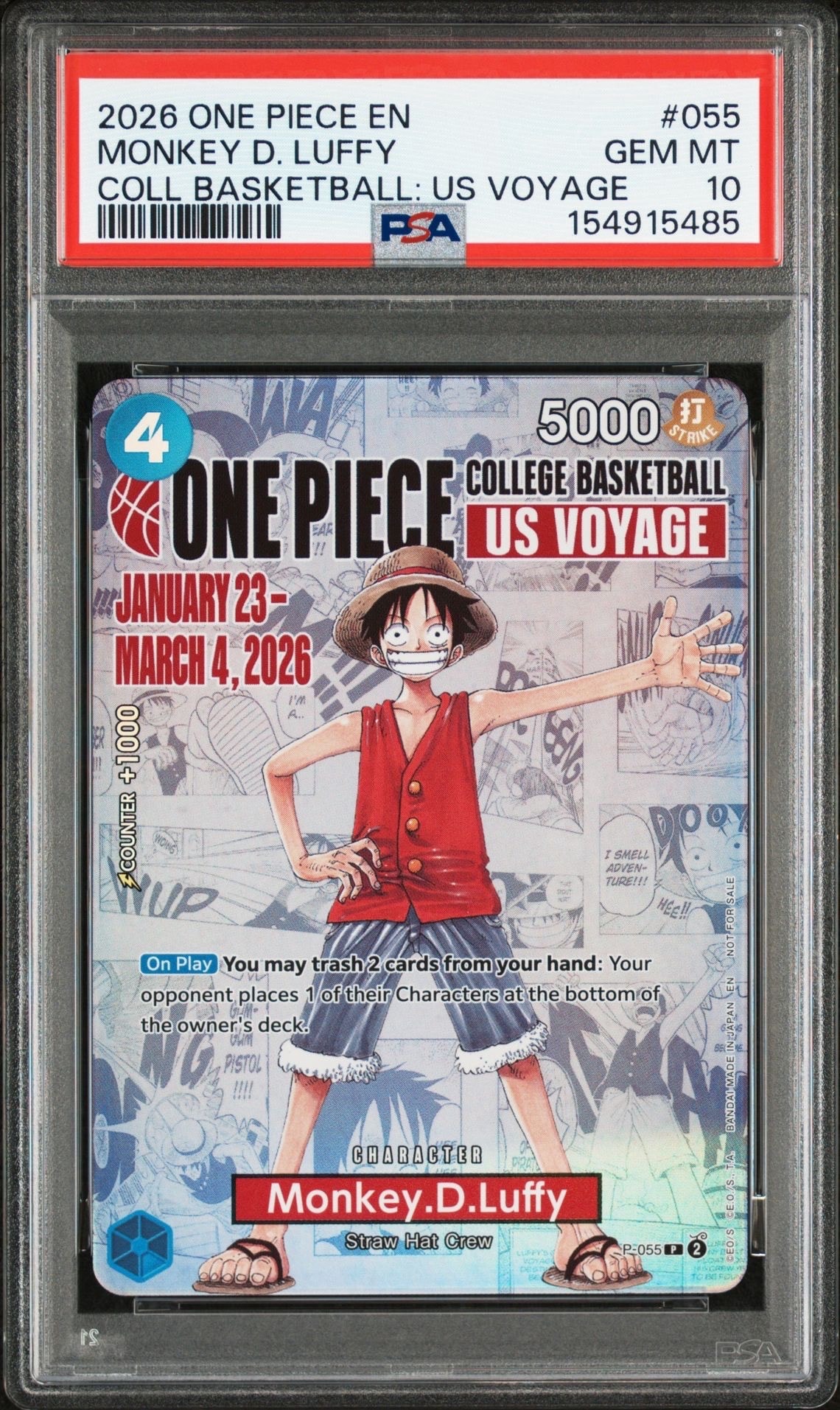 モンキー・D・ルフィ:P (開封済) [P-055]【英語版】(プロモーションカード「ワンピース カレッジ バスケットボール:USボヤージュ」)