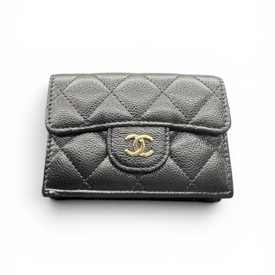 CHANEL 極美品 シャネル マトラッセ クラシック スモールフラップウォレット 三つ折り財布 キャビアスキン AP0230 レザー ブラック 新型シリアルシール ミニ タイムレス Aランク 中古 鑑定済 シャネル財布