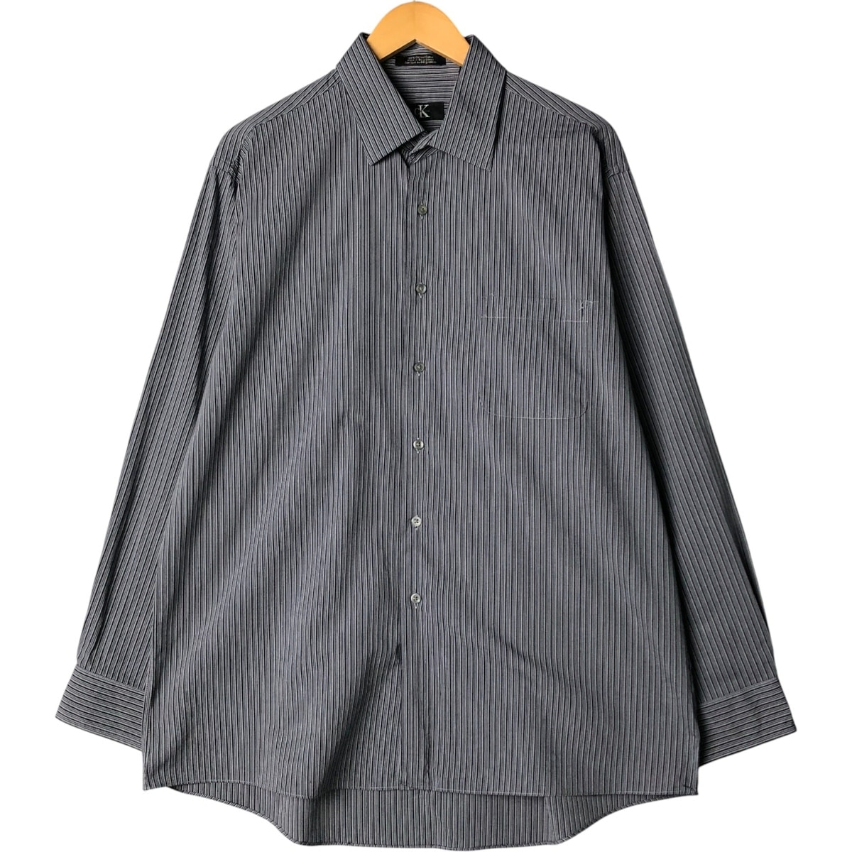 古着 90~00年代 カルバンクライン Calvin klein 長袖 ワイドカラー コットンストライプシャツ メンズXL相当 ヴィンテージ/eaa586781