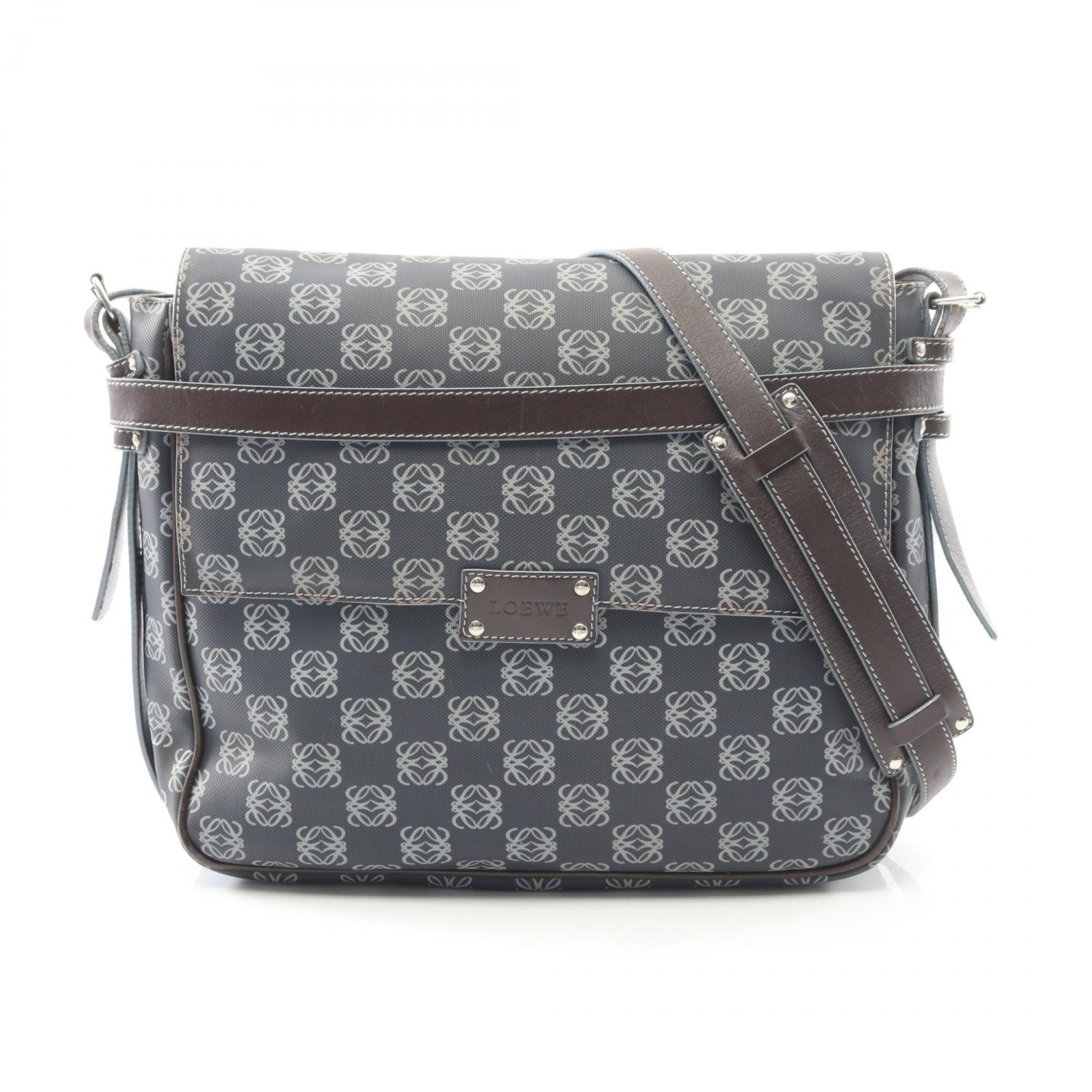 ロエベ LOEWE アナグラム ショルダーバッグ バッグ PVCコーティングキャンバス レザー レディース ブルー系 / ブラウン系 【中古】