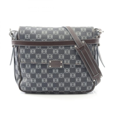 ロエベ LOEWE アナグラム ショルダーバッグ バッグ PVCコーティングキャンバス レザー レディース ブルー系 / ブラウン系 【中古】