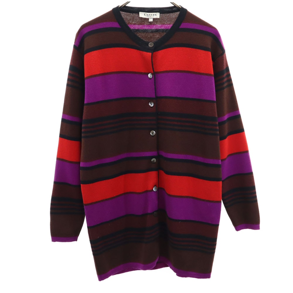 LANVIN ランバン ボーダー柄 長袖 ニットカーディガン 40 ブラウン 他