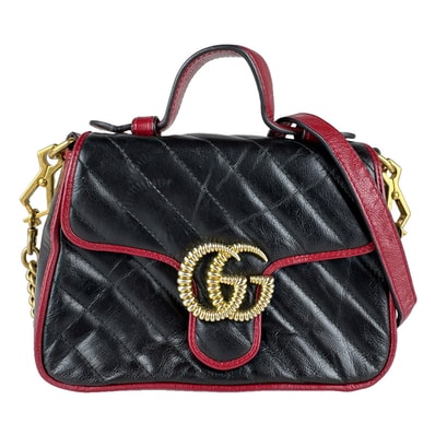 グッチ GUCCI ショルダーバッグ GGマーモント レザー ブラック×レッド レディース 583571【中古】 z8993