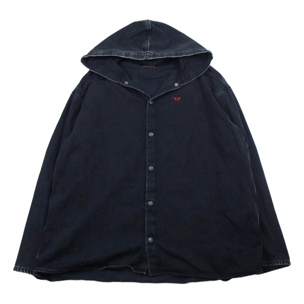 DIESEL ディーゼル 長袖シャツ 24SS A13033 D-DEWNY-HOOD SHIRT オーバーサイズ フード デニム ジャケット 長袖 シャツ ブラック系 L【中古】