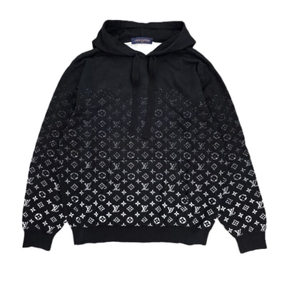 【値引き】LOUIS VUITTON ルイ・ヴィトン モノグラム グラディエント フーディ ニット セーター グラデーション XL パーカー 1AA4Y8 XL コットン ブラック メンズ【中古】