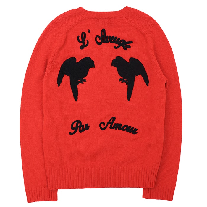 【SALE】GUCCI グッチ ニット サイズ S メンズ ミドルゲージ コード刺繍 エンブローダリー バックデザイン Vネック カシミア混 トップス レッド ブラック 黒 赤 イタリア製