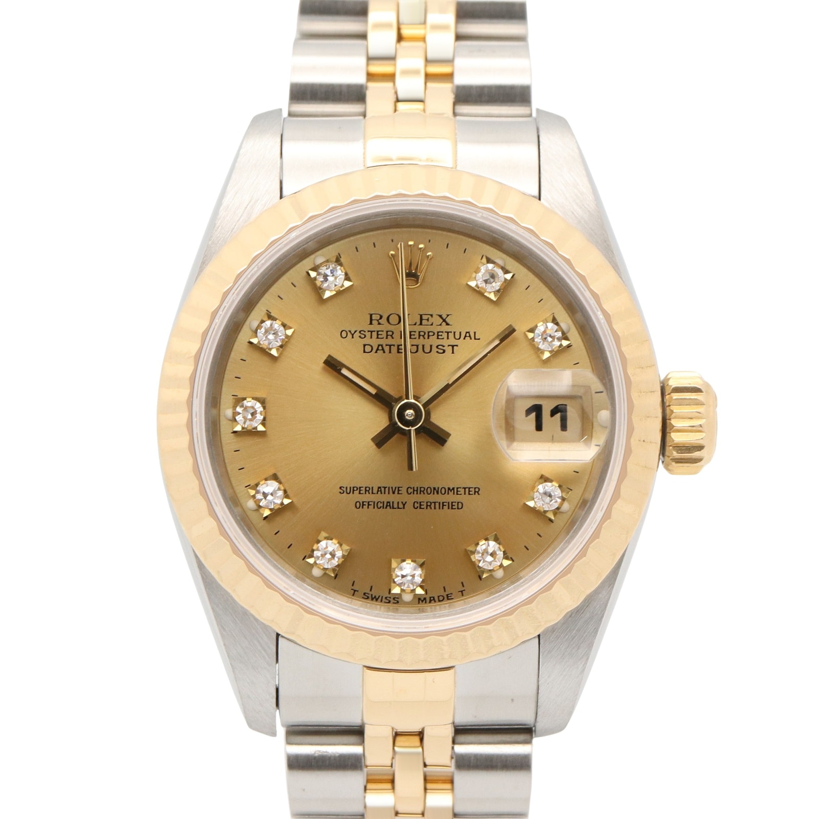 ロレックス ROLEX デイトジャスト 10Pダイヤ S番 腕時計 時計 K18(イエローゴールド) ステンレススチール ダイヤモンド レディース ゴールド系 シャンパン/旧ダイヤ 69173G 【中古】