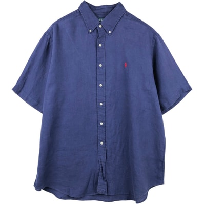 古着 ラルフローレン Ralph Lauren CLASSIC FIT 半袖 リネン ボタンダウンシャツ 半袖/eaa660737