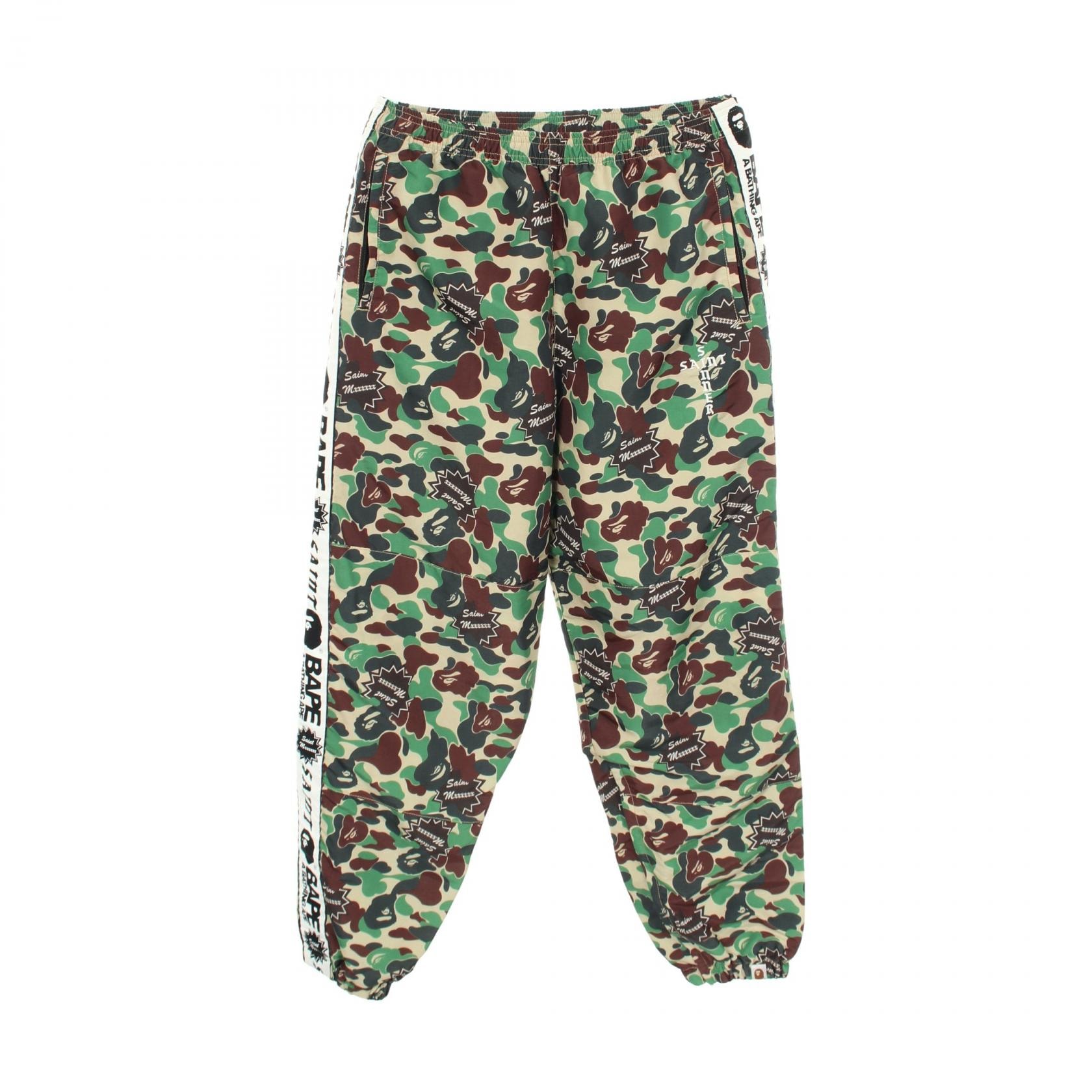 アベイシングエイプ A BATHING APE SAINT MICHAEL × A BATHING APE モフラージュ トラック パンツ 衣料品 ボトムス ナイロン メンズ レディース グリーン系 / マルチカラー SM-YS8-0000-C30 【中古】