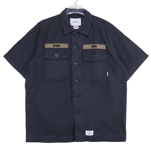 WTAPS ダブルタップス 18SS BUDS SS/SHIRT.COTTON.SATIN 181WVDT-SHM03 バッツ ショート スリーブ シャツ コットン サテン ネイビー 半袖 サイズ02(M)