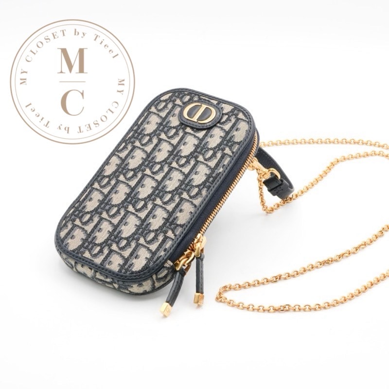 クリスチャンディオール CHRISTIAN DIOR 携帯・スマホアクセサリー ネイビー ゴールド モンテーニュ コーリン オブリーク CDシグネチャー チェーン ジャカード フォンホルダー フォンケース