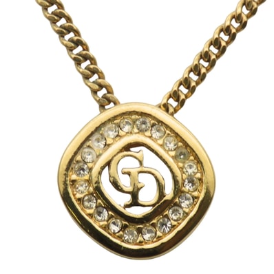 【中古】 クリスチャンディオール ネックレス CDロゴ メタル ラインストーン ゴールド メッキ GP アクセサリー レディース 女性 Christian Dior